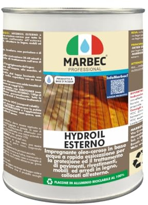 MARBEC HYDROIL ESTERNO 1KG Olio impregnante per legno esterno in base acqua a rapida essiccazione. Ideale per il trattamento del fai da te di pavimenti, arredi giardino e infissi esterni.