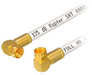 Cavo antenna SAT in rame puro HB-DIGITAL HDTV da 10 m Cavo schermato a 5 vie max 135 dB RG6 coassiale Connettore a compressione angolare 2X 90 ° Cavo coassiale PLACCATO ORO