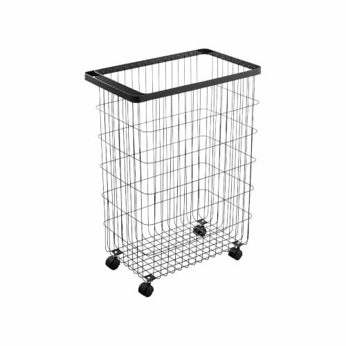 Yamazaki 4777 TOWER Laundry Basket with Wheels, black, Steel/Nylon, 28 x 46.5 x 61 cm