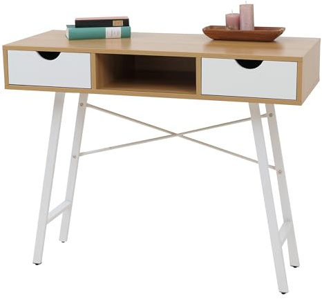 Mendler Scrivania consolle tavolino Sideboard HWC-E92 Legno Effetto 3D 100x40cm - Bianco Legno