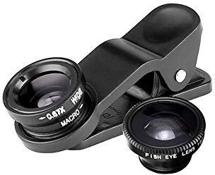 1 Set 3 in 1 Camera Phone Lens Universal for Mobile Phone Camera Lens Kit Fish Eye 2 in 1 Macro Lens Wide Angle Universal Clip Black