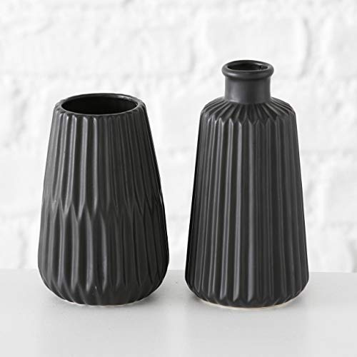 mucplants 2er Set Vase aus Porzellan 15cm und 17cm matt Blumenvase Dekovase (Schwarz)