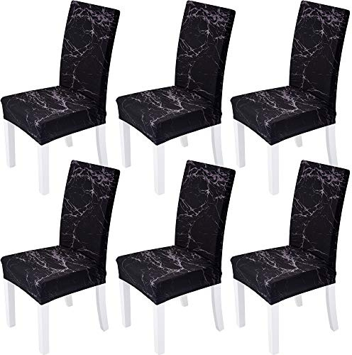 Xundefeng Dining Chair Covers Set of 6 Stretch Slipcovers Elastic Chairs Cover for Kitchen Dining Room, Marble Black