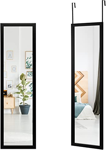 COSTWAY Over the Door Mirror, Full Length Hanging Mirrors with Hooks, Wall Mounted Dressing Mirror for Bathroom, Bedroom and Wardrobe, Vertically/Horizontally Use (Black)