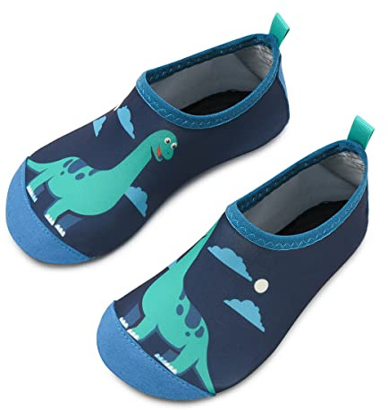 WateLves Kinder Badeschuhe Wasserschuhe Strandschuhe Mädchen Junge Schwimmschuhe Barfußschuhe rutschfeste Surfschuhe Sportschuhe Kleinkind Schwimmbad(Cloudy Dinosaur,28/29 EU)