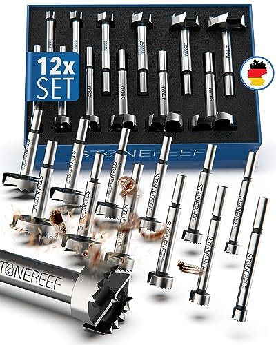 Forstnerbohrer Set 12-teilig [Ø 10–50 mm inkl. Box] – Topfbohrer für Holz, präziser Flachbohrer & Lochbohrer, auch bekannt als Förstnerbohrer/Fostnerbohrer – ideal für Möbelbau & Heimwerker