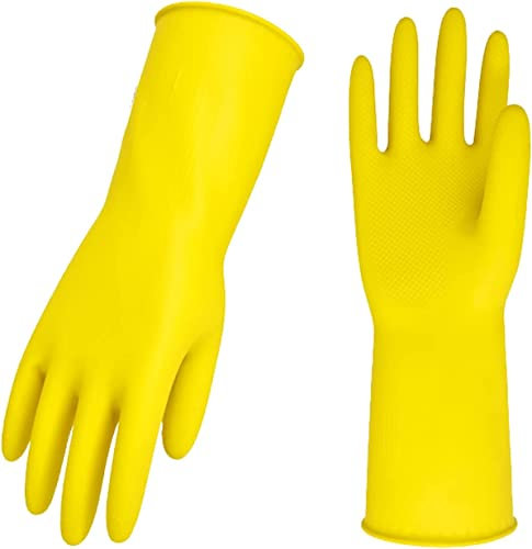 Aspect Household Gloves, Dishwashing gloves, Extra Thickness, Long Sleeves, Kitchen Cleaning, Working, Painting, Gardening, Pet Care - Professional Natural Rubber Latex Gloves – 3 Packs (6 Pairs) (L)
