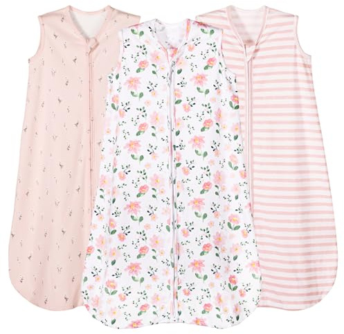 PHF Soft Baby Wearable Blanket, 100% Cotton, 2-Way Zipper, 0.5 TOG Sleep Bag, Soft & Comfortable for Baby Girls, Pink Floral (6-12 Months)