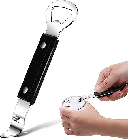 Manual Can Opener and Can Punch Opener, Stainless Steel Opener for Beers Cans Beverages, Small Bottle Opener Can Tapper for Camping and Traveling (Black)