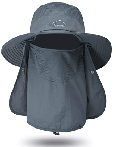 Irfora Cappellino parasole con copertura rimovibile per viso e collo, tesa larga, cappello da pesca, protezione solare estiva per uomini e donne, grigio scuro.
