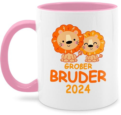 Tasse Tassen 325ml - Großer Bruder 2025 mit Löwen - 325 ml - Rosa - tasse+großer+bruder big brother geschwister groß geschenk fuer den grossen große brüder großen für bruder groser