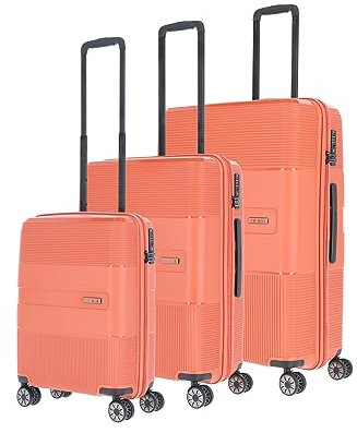 Travelite 4-Rad Kofferset 3-teilig Hartschale, Größen L/M/S mit TSA Schloss, Gepäck Serie WAAL: Stabile Trolleys mit recyceltem Innenfutter