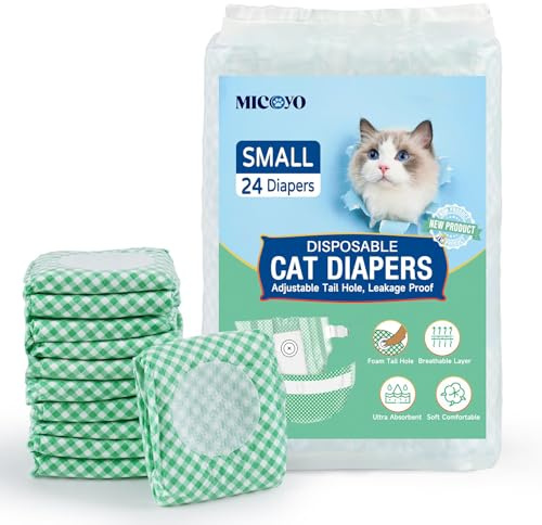 MICOOYO Hundewindeln für Hündinnen, Super Saugfähige Katzen Windeln mit Verstellbaren Schaumstofflöchern, Einweg-Katzen-Windelhosen für läufige Hündinnen(S, 24Stück)