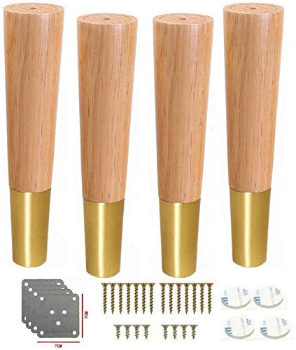 Möbelbeine aus Massivholz, Tischbeine aus Eiche, Sofabeine mit Messingsockel, Bettfüße, Ersatzbeine, für Küchenschrank, Schlafsofa, Stuhl, mit Hardware-Teilen, 4 Stück (Holzfarbe 15 cm/5,9 Zoll) Made