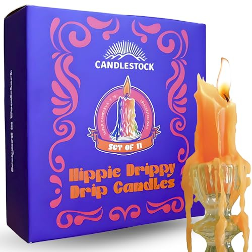 Candlestock Lot de 11 bougies goutte à goutte Hippie - Bougies effilées - Bougies fondantes pour bouteille de vin (lot de 5 noirs, 6 oranges)