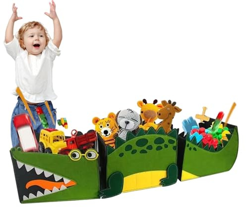 Organizador de almacenamiento para juguetes, organizador de cajas de juguetes con diseño de cocodrilo | Panie de almacenamiento plegable de tela, grandes contenedores organizadores de juguetes