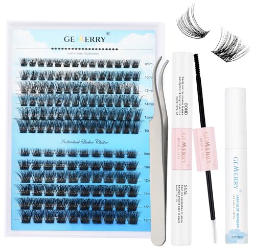GEMERRY Kit De Pestañas en Racimo 144 PCS D Curl 8-16 mm C3/C9 Kit | pestañas con unión y sello de pestañas y removedor de pegamento de pestañas y pinzas para pestañas(（C3+C9-D-Kit)