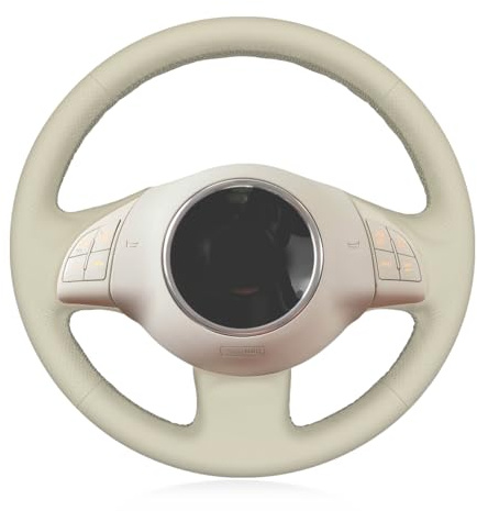 MEWANT DIY Handstich Beige Kunstleder Lenkradbezug für 500 2007-2015 / 500e 2014-2018 / 500C 2014-2017 | 500 2007-2015 / 500e 2014-2018 / 500C 2014-2017 Beige Kunstleder Atmungsaktiv Für Beheizte Lenkräder Langlebig