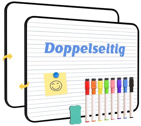QUEENLINK Kleines Whiteboard A4 doppelseitig, Magnetisches Whiteboard mit Linien 21 x 30 cm, Magnettafel Klein Mini Whiteboard Trocken abwischbares Mini White Board für Büro, Schule und Zuhause