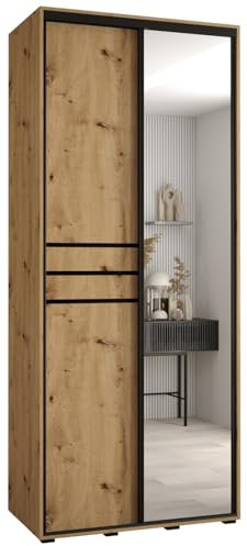 MEBLE KRYSPOL Davos 11 100 Schrank mit Zwei Schiebetüren für Schlafzimmer - Moderner Schrank mit Spiegel, Kleiderstange und Regalen - 235,2x100x60 cm - Artisan Artisan Schwarz