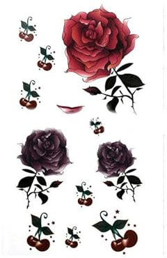2 Pcs Of Waterproof Temporary Tattoo Stickers For Women Colorful Red Purple Rose And Cherry Small Fresh Back And Chest Decals Tattoo Sticker Fake Tattoo