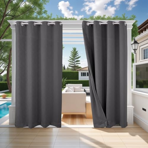 ele ELEOPTION Rideau Extérieur Imperméables Protéger Contre UV Isolants Thermiques, avec Perforations, Adaptés aux Jardins, Terrasses, Pergola, Balcons, Texturé 3D Gris Foncé, 1 Pièce / 132 X 275cm