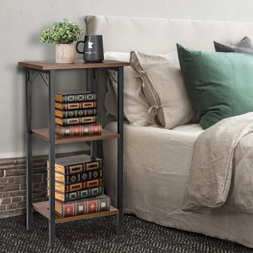 Peohud 3 Tier End Table, 30 Inch Tall Side Table, Rustic Telephone Table Nightstand for Living Room, Bedroom, Office, Sofa Couch, Small Places