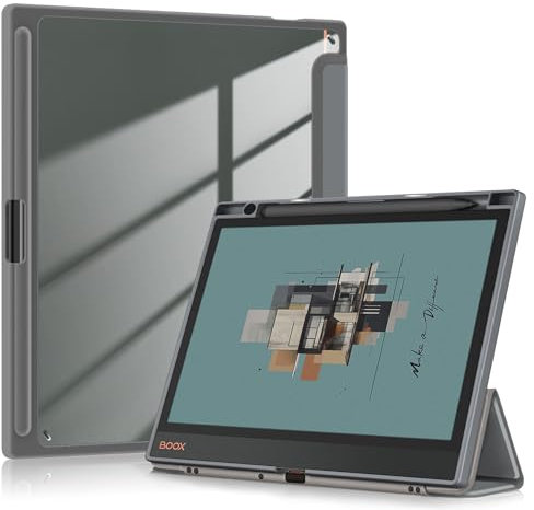 TOPCASE Case for BOOX Tablet Note Air4 C 10.3/Note Air 3 C and B/W E Ink Tablet 10.3 Inch ePaper 2023 with Pen Holder, Clear Transparent PC Back, TPU Shockproof Stand Protective Case, Grey