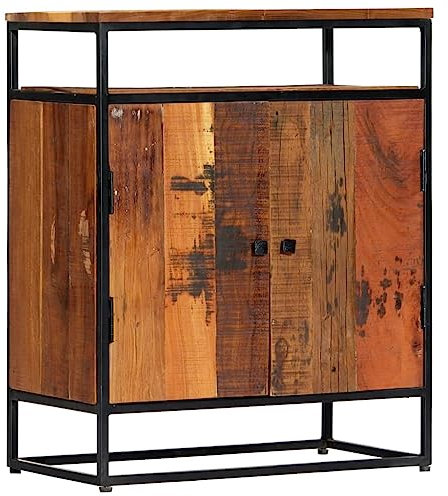 HETFTJN Beistellschrank, Küchenschrank Mehrzweckschrank Barschrank Waschbeckenunterschrank Geeignet für Dorm Badezimmer Office Schlafzimmer 60x35x76 cm Massives Altholz und Stahl