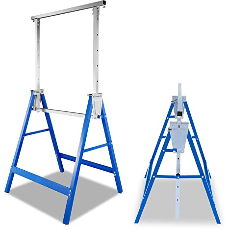 Yugodex Teleskop Arbeitsbock, 2er set Gerüstbock Klappbock Variable Arbeitshöhe 80-130 cm 7-fach Höhenverstellbar, Tragkraft 200 kg, Metallbock mit Rasthaken gegen Verrutschen, Blau