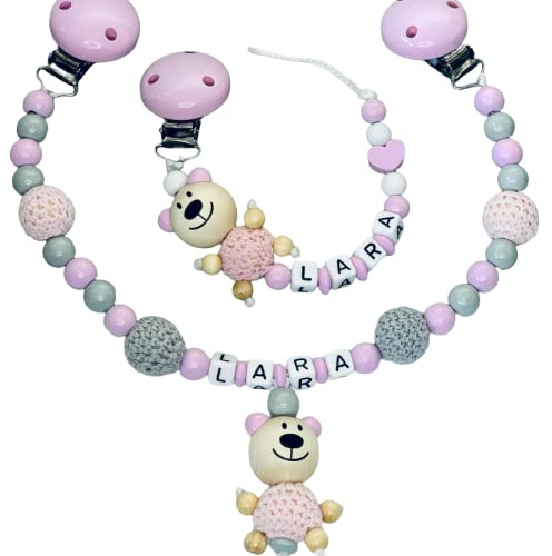 2er Set Individuell gestaltetes Babygeschenk personalisiertes baby geschenk mit Namen für Mädchen oder Junge Baby Geschenk personalisiert zur Geburt & Taufe (2er Set 3D Rosa Bär)