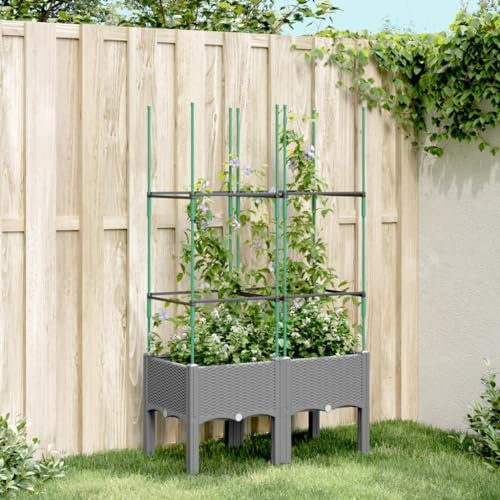 Juroupi Pflanzkübel mit Rankgitter PflanzküBel Mit Rankgitter Spalier Rankgitter Blumenkasten Mit Rankgitter Hellgrau 80x40x142,5 cm PP
