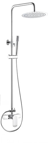VALAZ Colonne de Douche | Mitigeur Monocommande Douche, Mélangeur Eau Froide et Chaude, Économie d'Eau | Installation Facile, Inoxydable | Longueur 80-120 cm, Pommeau 20 cm, Chromé, Série Turia