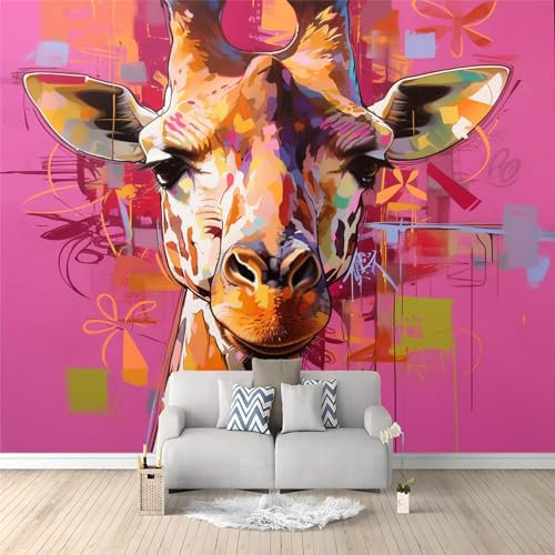 Graffiti-Ölfarbe Giraffe -Wanddeko, Wandbild, Wandtapete - Hochwertige Wanddekoration - 350 x 256 cm Vlies Tapete Wohnzimmer Schlafzimmer