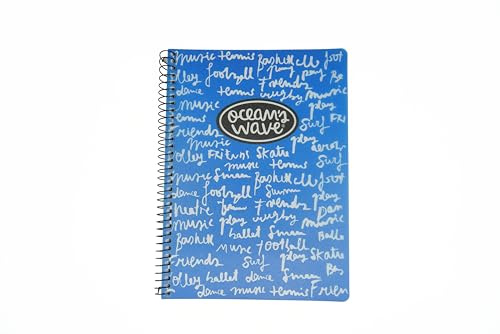Ocean's Wave - 4er-Pack Schulhefte A5 mit festem Einband, Blattformat mit 80 Blatt, 90 g, A5-Notizbuch mit 4 x 4 kariertem Rand, schwarzer Metallspirale, dunkelblau