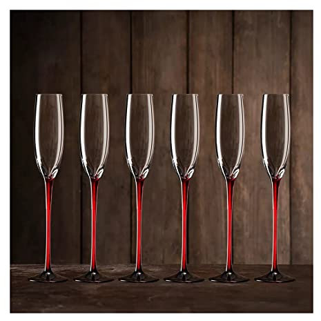 Flute da Champagne Bicchiere da Champagne per la Casa 6 Pezzi Bicchieri Scintillanti Alti e Creativi Flute da Champagne in Vetro di Cristallo per Bar di Casa, Occasioni Specia，One Color C