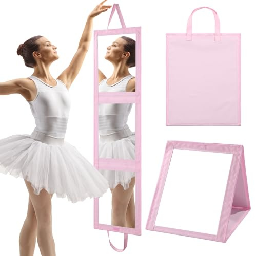 ROYALAY Faltbarer Ganzkörperspiegel mit Griff, 119,4 x 33 cm Länge, Hängespiegel für Tanz, Spiegel, tragbarer Reisespiegel, Backstage Spiegel für Tänzer, Künstler, Zuhause, Spa, Veranstaltungen (Rosa)