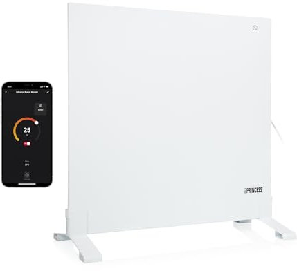 Princess Calefactor de infrarrojos conectado - 350 W - Bajo consumo - Aplicación gratuita - Programable con termostato incorporado - Placa de cristal de carbono - 348235