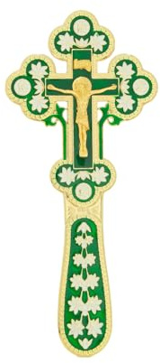 RZRHMUHN Orthodoxes Kreuz, russisch-orthodoxes Wandkreuz, Jesus-Kreuz-Dekor, handgehaltenes Jesuskreuz, Kirchen, Hochzeiten, Beerdigungen, 17,9 x 7,6 cm (Goldgrün)