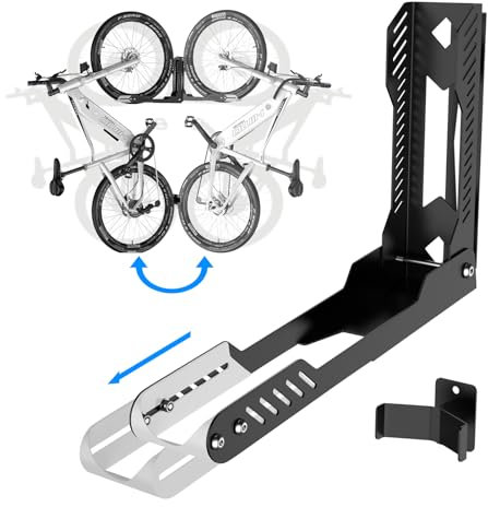 IMAYCC Profi Schwenkbare Fahrrad Wandhalterung, Fahrradhalterung Wand ohne schweres Heben, platzsparender Fahrradständer für die Garage, einfaches Einhängen und Aushängen,kann bis zu 40 kg halten weiß
