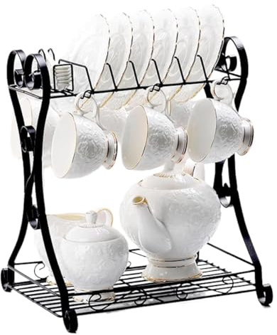 Juego de tazas de café expreso de porcelana, juego de taza y platillo, juego de té de porcelana de 15 piezas, juegos de taza y platillo de café de cerámica, con jarra de leche y azucarero, servicio de