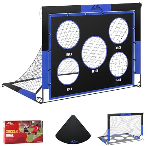 MoKo Fussballtore für Garten Kinder 2 In 1, 4' x 3' Portable Pop Up Fußballtor Trainer mit Torwand für Kinder Erwachsene, Fussballtor für Indoor Outdoor, Schwarz&Blau
