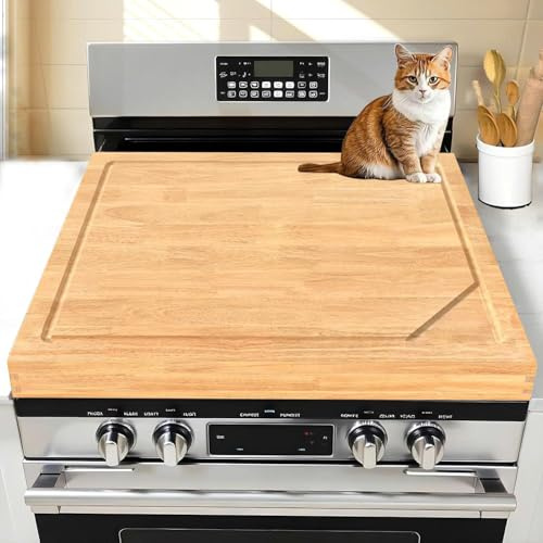 Stove Top Covers for Electric Stove 30”x22” (Outer) / 28.9”x20.8” (Inner) – 3 in 1 Over The Sink Cutting Board, Gas Stove Cover and Ottoman Tray for Kitchen with Handles & Juice Groove for Kitchen.
