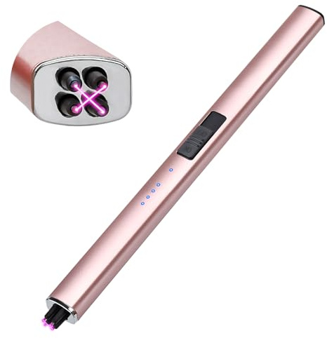 Electric Candle Lighter Rechargeable USB: Mothers Day Birthday Gifts for Mom Women Her Windproof Flameless Dual Arc Camping Kitchen Lighters for Candle Safety Lock Christmas Stocking Stuffers