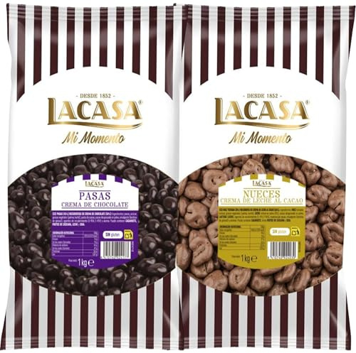 Lacasa Mi momento Pack 2 kg: deliciosas bolas de Pasas de Corinto con chocolate Negro y Nuez con chocolate con Leche