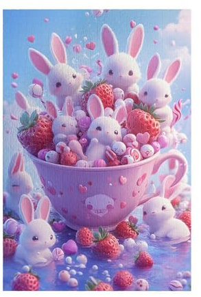 A Teacup Filled With Bunnies And Candy Puzzle (1000-Piece) Kawaii Bunny Lover, Kawaii Teacup Art, Adult Puzzle, Family Fun