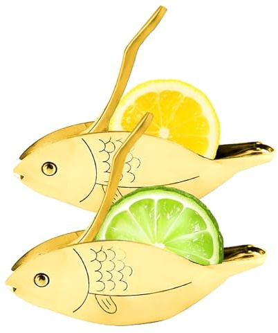 Fischförmige Zitronenpresse, Manuelle Zitronenpresse aus Edelstahl, Tragbare Zitronenpresse, Manuelle Hochleistungs-Entsafter für Cocktail-Getränke, Kochen (Gold)