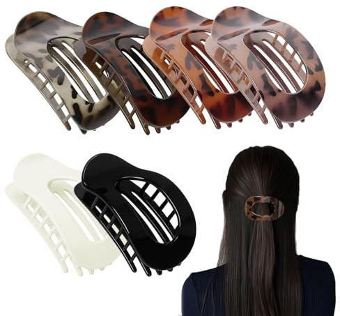 Pince Plate Cheveux, 6 Pièces Pince a Cheveux Plate Antidérapantes Au Design Courbé Pour Cheveux Épais Et Fins, Grande Epais Grosse Barrette Cheveux (Tête Ronde)