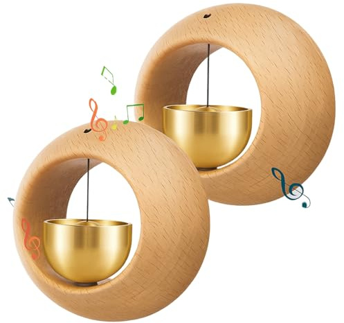 Otoolling 2 Pcs Shopkeepers Bell for Door Opening, Magnetic Wood Doorbell Chime When Door Opens, Magnetic Doorbell for Cafe Glass Doors Store Entrance, Housewarming Gift(Round,2.95 x 2.95 Inches)