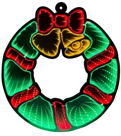ConBlom Weihnachtsbaum Infinity Light, LED Spiegel Tunnel mit 3D-Effekt, USB und batteriebetrieben 3D Tunnellampe Tischlampe für Schlafzimmer Wohnzimmer Weihnachtsdekoration (Weihnachtskranz)